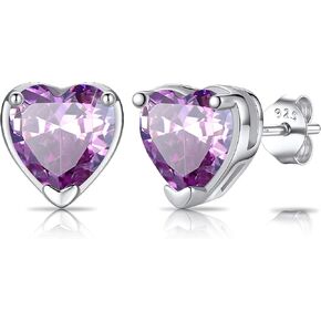 SILVERCUTE 925 Sterling Silver 2ct Birthstone Stud Earrings,Hypoallergenic Round/Heart/Square Birthstone Earrings for Women Birthday Christmas Jewelry in Saudi Arabia