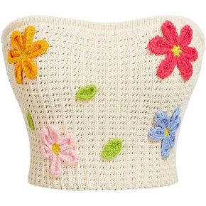 MakeMeChic Women's 3D Flower Strapless Crochet Crop Tube Tops Boho Knit Bandeau Going Out Tops Beach Vacation Outfits in Saudi Arabia
