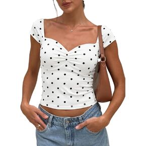 FOMELY Women's Polka Dot Top 2026 Summer Cap Sleeve Sweetheart Neck Crop Top Cute Y2K Going Out Tops in Saudi Arabia