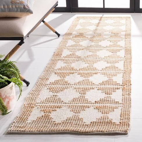 SAFAVIEH Natural Fiber Collection Runner Rug - 2'3" x 8', Ivory & Natural, Handmade Farmhouse Jute & Wool, Ideal for High Traffic Areas in Living Room, Bedroom (NF511A) in Kuwait