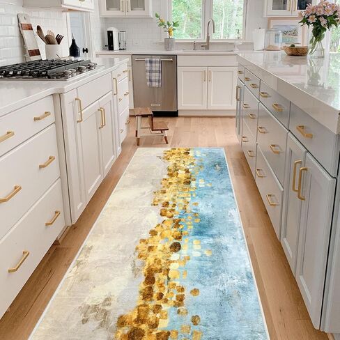 Runner Rug Washable 2x6 FT, Non Slip Rubber Backing Abstract Carpet, Soft Area Rugs for Bedroom Kitchen Hallway Entryway Bathroom, Customized in Saudi Arabia
