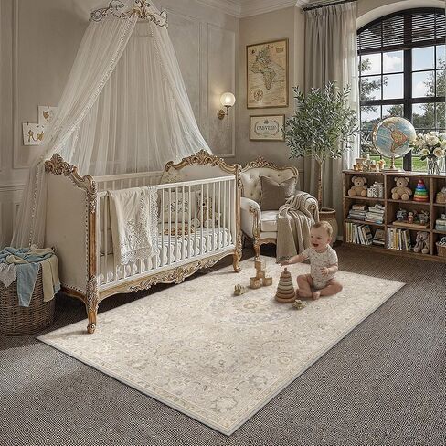 2x6 Beige Runner Rug Washable Vintage Carpet for Hallway Kitchen Low Pile Non Slip Soft Distressed Durable Runner Rug Bathroom Front Door Beside Bed Home Decor in Saudi Arabia