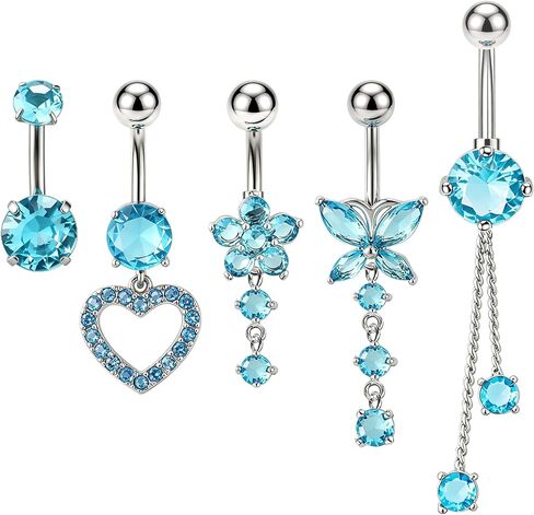 Belly Button Ring Dangle Navel Belly Piercing Jewelry with Cute Heart Butterfly Bow Flower Fake Floating Bellys Buttons Ring for Women Stainless Steel Dainty Dangly Bellys Button Piercing in Saudi Arabia