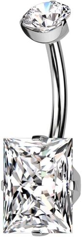 Pierced Owl 14GA F136 Implant Grade Titanium Internally Threaded Rectangle Shaped Prong Set CZ Crystal Belly Button Ring in Kuwait