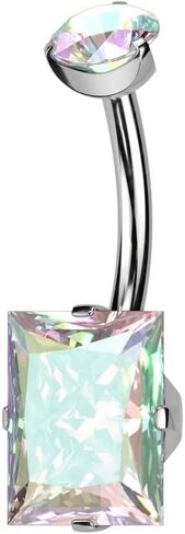 Pierced Owl 14GA F136 Implant Grade Titanium Internally Threaded Rectangle Shaped Prong Set CZ Crystal Belly Button Ring in Kuwait
