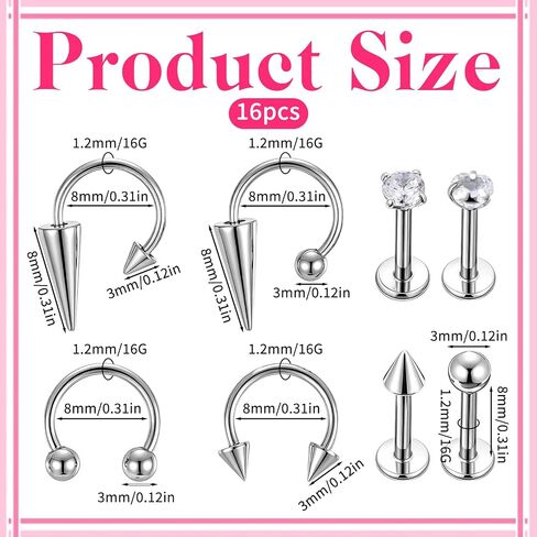 Titanium 16g Septum Nose Ring Horseshoe Earrings Lip Rings Snake Bites Lip Piercing Jewelry Lips Barbell Ring Spike Tragus Helix Earrings Studs Medusa Piercing for Women Men in Saudi Arabia