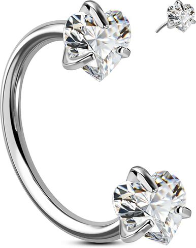 OUFER 20G Heart Push Pin Horseshoe Nose Rings Hoops 316L Surgical Stainless Steel CZ Septum Ring 7 & 8mm Inner Diameter with Bonus Replacement Top Helix Tragus Conch Lip Piercing Jewelry for Women in Kuwait