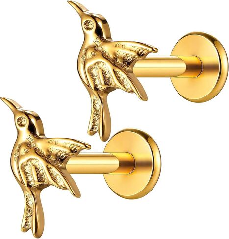 1 Pair ASTM F136 Titanium 16G Bird Animals Threadless Flatback Piercing Ear Stud for Nose, Labret, Tragus, Helix, Conch with Post- Cartilage Earring Body Piercing Jewelry in Saudi Arabia