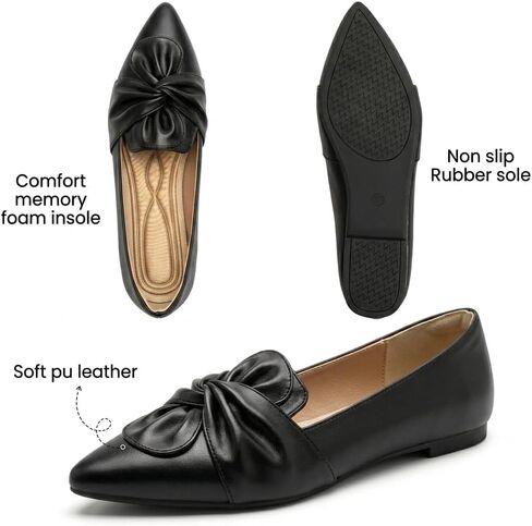 HIULYCENCE Black Flats for Women Dressy Shoes for Bussiness Work Office Pointed Toe with Bow Comfortable PU Leather US10 in Saudi Arabia