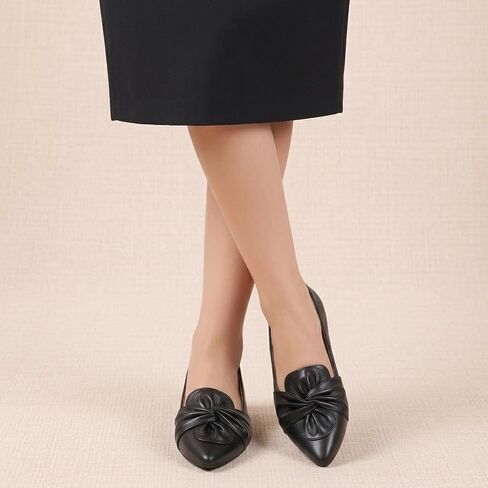 HIULYCENCE Black Flats for Women Dressy Shoes for Bussiness Work Office Pointed Toe with Bow Comfortable PU Leather US10 in Saudi Arabia
