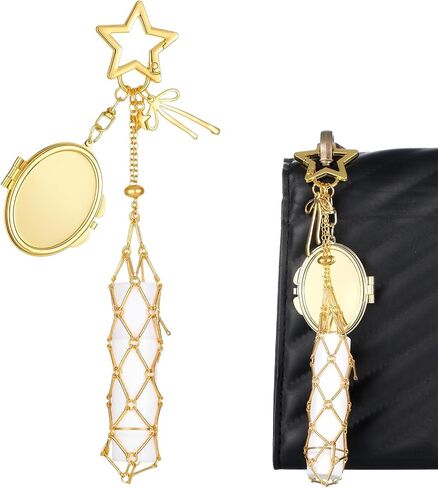 Y2K Lip Balm Holder, Lip Gloss Holder Keychain, Lip Holder Mirror Keychain, Star Cute Purse Bag Handbag Charm for Women (Gold) in Kuwait