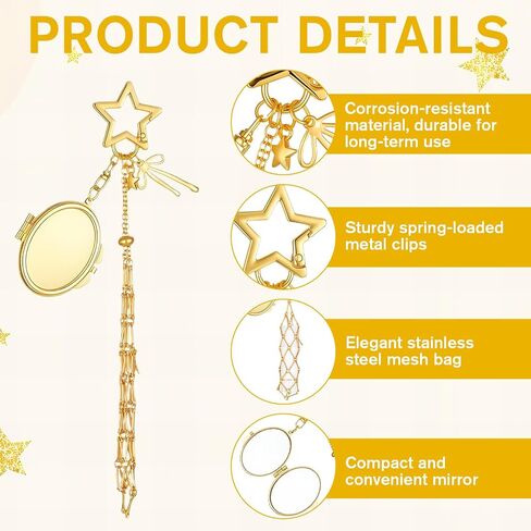 Y2K Lip Balm Holder, Lip Gloss Holder Keychain, Lip Holder Mirror Keychain, Star Cute Purse Bag Handbag Charm for Women (Gold) in Kuwait