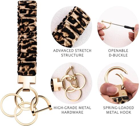 Leopard Wristlet Keychain Cute Stretchy Key Chain For Car Keys With D Ring Cheetah Print Keychain Wristlet Cute Keychains For Women in Kuwait