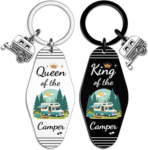 هدايا التخييم لها سلسلة المفاتيح RV Keychain King and Queen of the Camper Keychain للرجال والنساء، ملحقات التخييم الرائعة، يجب أن تمتلك هدايا RV للزوجين عيد الميلاد وأعياد الميلاد in Kuwait