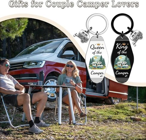 هدايا التخييم لها سلسلة المفاتيح RV Keychain King and Queen of the Camper Keychain للرجال والنساء، ملحقات التخييم الرائعة، يجب أن تمتلك هدايا RV للزوجين عيد الميلاد وأعياد الميلاد in Kuwait
