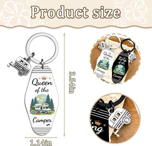 هدايا التخييم لها سلسلة المفاتيح RV Keychain King and Queen of the Camper Keychain للرجال والنساء، ملحقات التخييم الرائعة، يجب أن تمتلك هدايا RV للزوجين عيد الميلاد وأعياد الميلاد in Kuwait