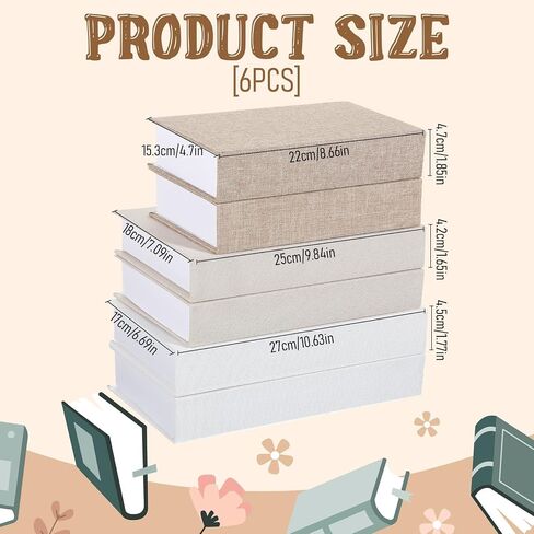 6 Pcs Faux Decorative Books Set for Home Decor Modern Linen Covered Fake Book Boxes for Bookshelf Shelves Coffee Table Mantel Tiered Tray Hotel Stacked Display in Kuwait