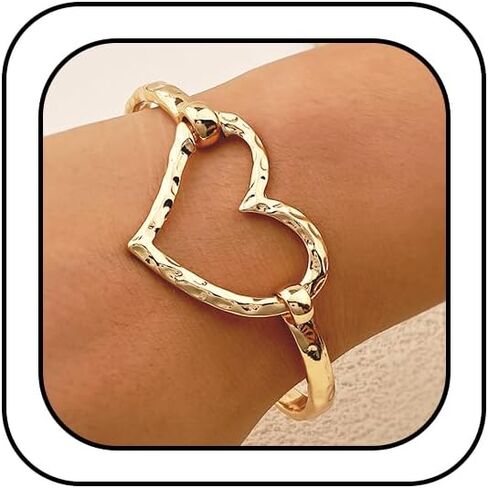 Y2k Large Chunky Gold Hollow Heart Bangle Bracelet for Women, Statement Big Silver Love Hearts Cuff Bracelets Simple Party Valentines Jewelry Gifts in Saudi Arabia
