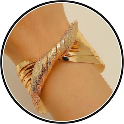 14K Gold Plated Abstract Bangle for Women, Trendy Statement Texture Twist Open Bracelets, Simple Formal Banquet Jewelry Gifts in Saudi Arabia