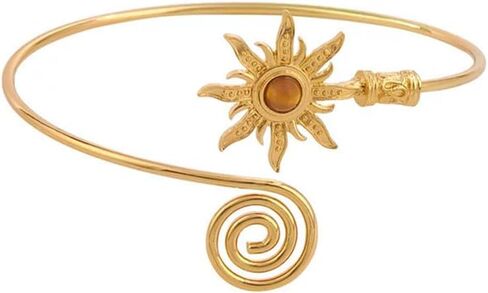 Boho Sun Upper Arm Cuff Bracelet for Women, Vintage Spiral Open Armband Turquoise Stone Arm Bangle, Bohemian Adjustable Upper Arm Jewelry Festival Gift in Kuwait