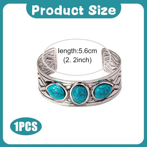 Western Turquoise Cuff Bracelet for Women, Silver-Tone Concho Boho Bracelet Southwestern Jewelry Adjustable Western Bangle for Rodeo Country Outfit Gifts in Saudi Arabia