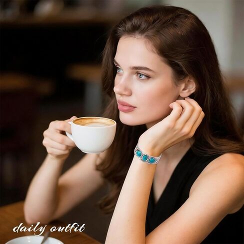 Western Turquoise Cuff Bracelet for Women, Silver-Tone Concho Boho Bracelet Southwestern Jewelry Adjustable Western Bangle for Rodeo Country Outfit Gifts in Saudi Arabia