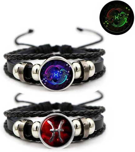 Aktully 2Pcs Multilayer Constellation Zodiac Leather Bracelet Vintage Black Leather Bracelet Adjustable Handmade Woven Bracelet Birthday Jewelry Gift for Women Men in Saudi Arabia