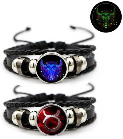 Aktully 2Pcs Multilayer Constellation Zodiac Leather Bracelet Vintage Black Leather Bracelet Adjustable Handmade Woven Bracelet Birthday Jewelry Gift for Women Men in Saudi Arabia