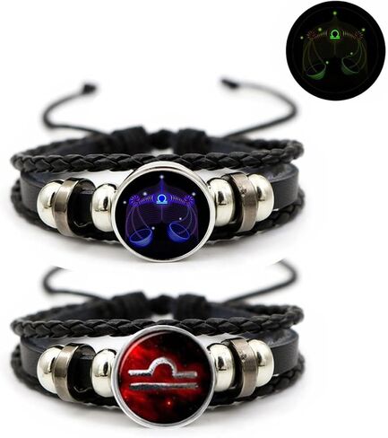 Aktully 2Pcs Multilayer Constellation Zodiac Leather Bracelet Vintage Black Leather Bracelet Adjustable Handmade Woven Bracelet Birthday Jewelry Gift for Women Men in Saudi Arabia