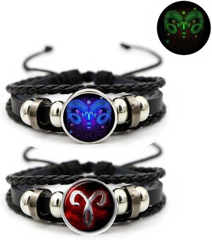 Aktully 2Pcs Multilayer Constellation Zodiac Leather Bracelet Vintage Black Leather Bracelet Adjustable Handmade Woven Bracelet Birthday Jewelry Gift for Women Men in Saudi Arabia