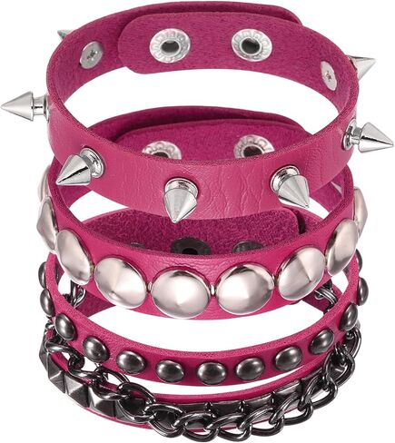 MECCANIXITY Rock Punk Studded Leather Bracelet Set, Goth Spiked Cuff PU Wristband Adjustable Bracelets Emo Grunge Accessories Halloween Party Favors in Kuwait