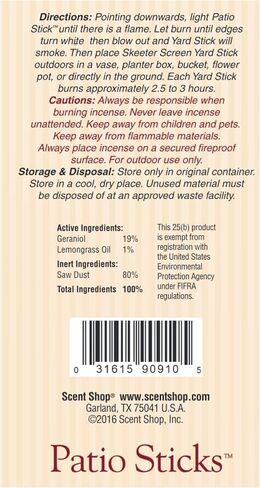 Skeeter Screen 61204R Mosquito Deterrent Incense Sticks – DEET-Free Essential Oil Formula – 15 Count (Pack of 4) – Each Stick Lasts Up to 4 Hours – 22" Long – Outdoor Use for Patios & Gardens in Kuwait