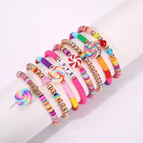 YAHPERN Candy Bracelet for Women Colorful Lollipop Bracelets Stackable Heishi Beaded Stretch Bracelet Halloween Christmas Candy Costume Accessories Candy Outfits Birthday Party Favors Gifts in Kuwait
