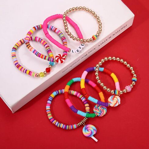 YAHPERN Candy Bracelet for Women Colorful Lollipop Bracelets Stackable Heishi Beaded Stretch Bracelet Halloween Christmas Candy Costume Accessories Candy Outfits Birthday Party Favors Gifts in Kuwait