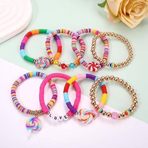 YAHPERN Candy Bracelet for Women Colorful Lollipop Bracelets Stackable Heishi Beaded Stretch Bracelet Halloween Christmas Candy Costume Accessories Candy Outfits Birthday Party Favors Gifts in Kuwait