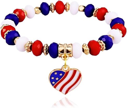 4th of July Independence Day Bracelets for Women Stretch Beaded American Flag Bracelets Red White and Blue Patriotic Bracelets Independence Day Patriotic Costume Outfits in Saudi Arabia