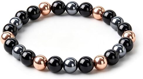 Copper Beads Bracelet for Women Men, 8mm Hematite Black Obsidian Copper Bracelet Anxiety Stress Relief Bracelets Triple Protection Healing Crystal Stone Jewelry Gift in Saudi Arabia