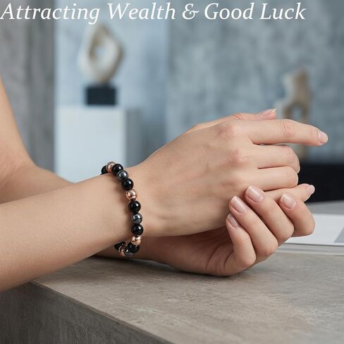 Copper Beads Bracelet for Women Men, 8mm Hematite Black Obsidian Copper Bracelet Anxiety Stress Relief Bracelets Triple Protection Healing Crystal Stone Jewelry Gift in Saudi Arabia