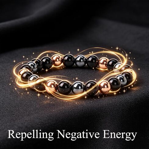 Copper Beads Bracelet for Women Men, 8mm Hematite Black Obsidian Copper Bracelet Anxiety Stress Relief Bracelets Triple Protection Healing Crystal Stone Jewelry Gift in Saudi Arabia
