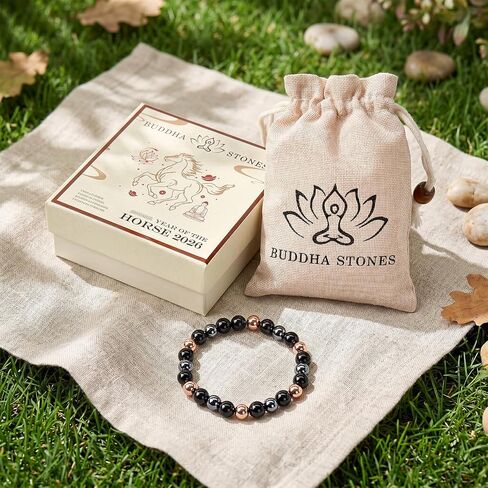 Copper Beads Bracelet for Women Men, 8mm Hematite Black Obsidian Copper Bracelet Anxiety Stress Relief Bracelets Triple Protection Healing Crystal Stone Jewelry Gift in Saudi Arabia