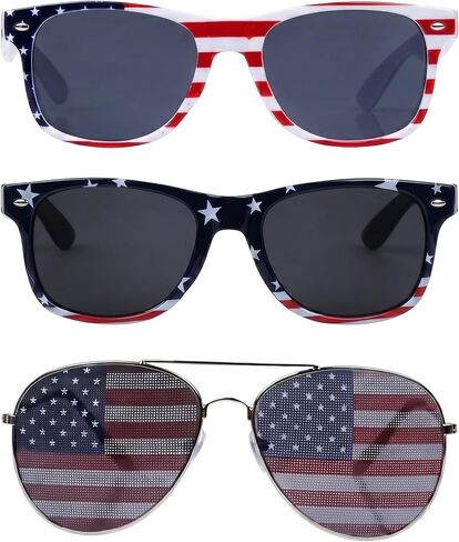 3 Pairs American Flag Sunglasses for Women Men Red White Blue Sunglasses 4th of July Costume Accessories in Saudi Arabia