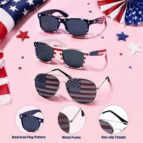 3 Pairs American Flag Sunglasses for Women Men Red White Blue Sunglasses 4th of July Costume Accessories in Saudi Arabia