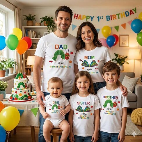 Custom Caterpillar Birthday Family Shirts, One Birthday Outfit, Caterpillar Mom Dad Brother Sister Matching Party Set Multi in Saudi Arabia