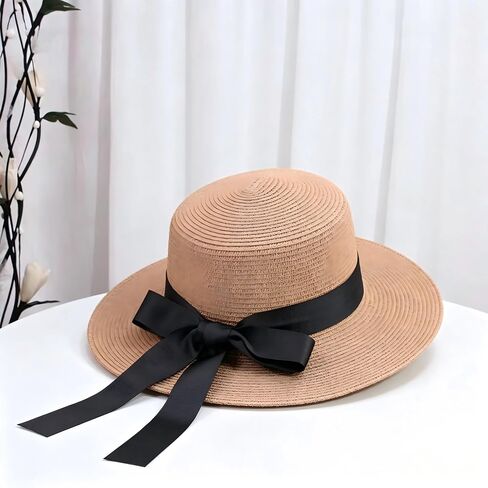 Women's Flat-Top Blank Straw Hat Base, UV Protection Beach Sun Hat,Wide Brim Summer DIY Plain Woven Cap in Kuwait