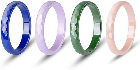 4Pcs 3mm Thin Ceramic Wedding Bands for Women, Blue Green Pink Purple Plain Minimalist Stackable Colorful Rings, Scratch Resistant Hypoallergenic Non-Metal Jewelry, Gift for Her, Size 5-12 in Saudi Arabia