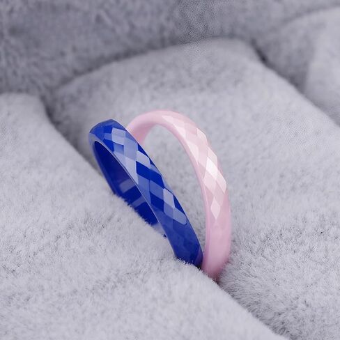 4Pcs 3mm Thin Ceramic Wedding Bands for Women, Blue Green Pink Purple Plain Minimalist Stackable Colorful Rings, Scratch Resistant Hypoallergenic Non-Metal Jewelry, Gift for Her, Size 5-12 in Saudi Arabia