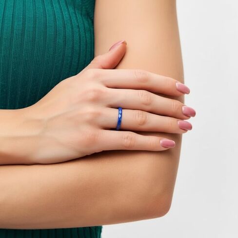 4Pcs 3mm Thin Ceramic Wedding Bands for Women, Blue Green Pink Purple Plain Minimalist Stackable Colorful Rings, Scratch Resistant Hypoallergenic Non-Metal Jewelry, Gift for Her, Size 5-12 in Saudi Arabia