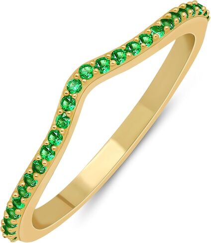 18K Yellow Gold Plated Created Emerald Ruby Sapphire & Simulated Diamond Stone Stackable Ring Wishbone Chevron Half-Eternity Bands For Women - Gift for Her in Saudi Arabia