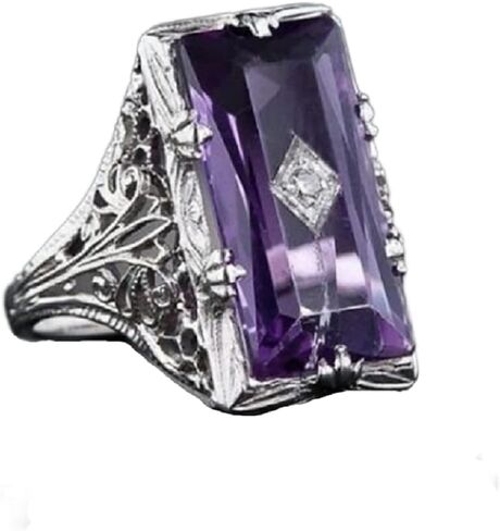 925 sterling silver large amethyst ring square cut gemstone ring wedding ring female jewelry size 6-10 (US code 8) in Kuwait