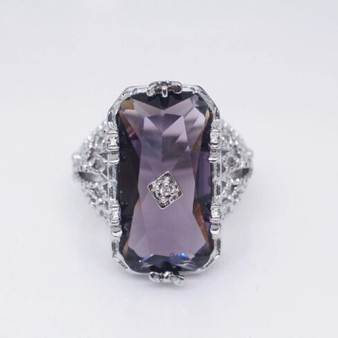 925 sterling silver large amethyst ring square cut gemstone ring wedding ring female jewelry size 6-10 (US code 8) in Kuwait